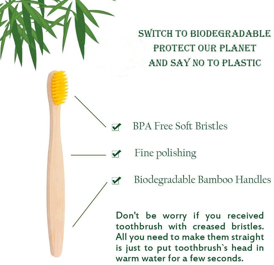 New Organic Children's Bamboo Toothbrush, Soft Fibre Bristles Biodegradable Handle Eco Friendly