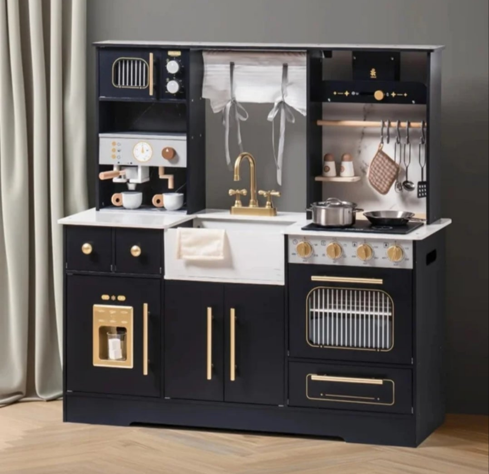 Exquisite Wooden Play Kitchen with Coffee Machine & All Utensils