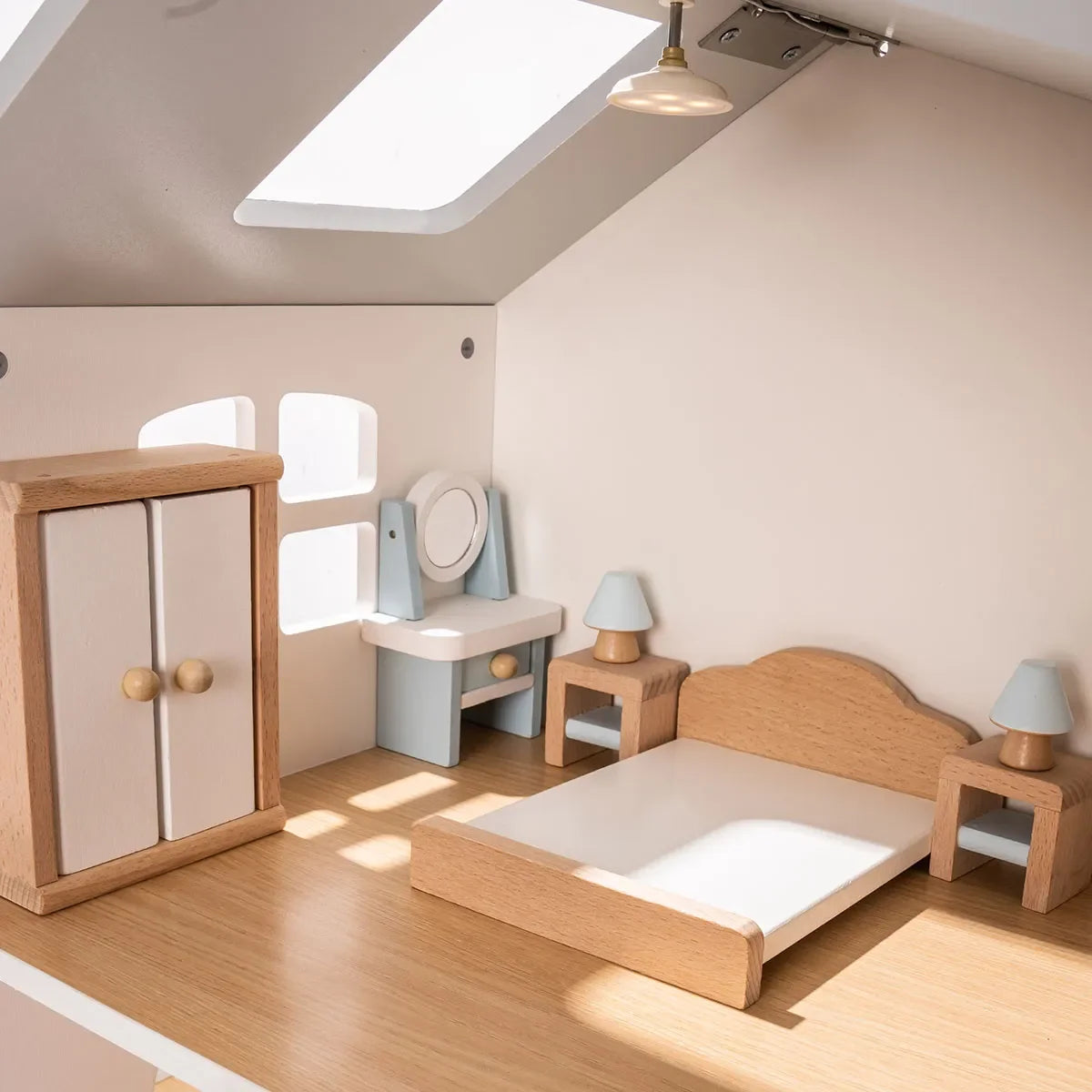 Robud Wooden Dollhouse 6 Rooms 29 Realistic Accessories 4-6" Dolls Nordic Style Kids Toddlers Gift Ages 3+