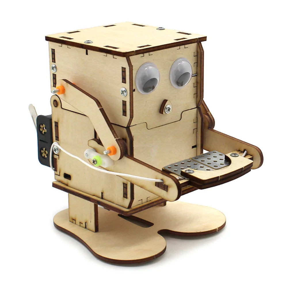 Wooden Robot Eating Coin STEM DIY Educational Teaching Kit Experiment Assembled