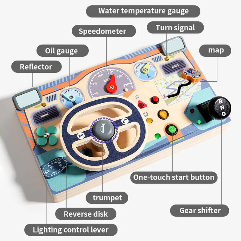 Wooden Steering Wheel Simulation Busy Board Children's Montessori Education