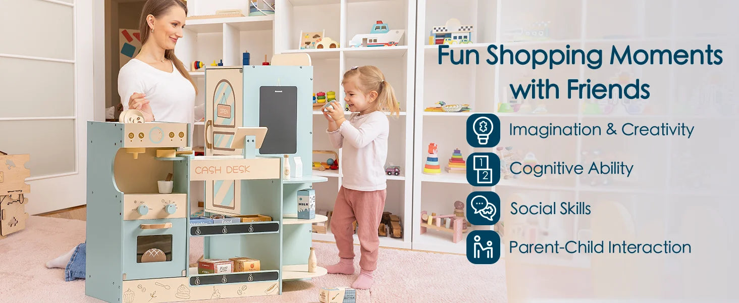 Robotime Robud Kids Grocery Store Pretend Play Supermarket with Checkout Counter Vending Machine Pretend Playset for Boys Girls