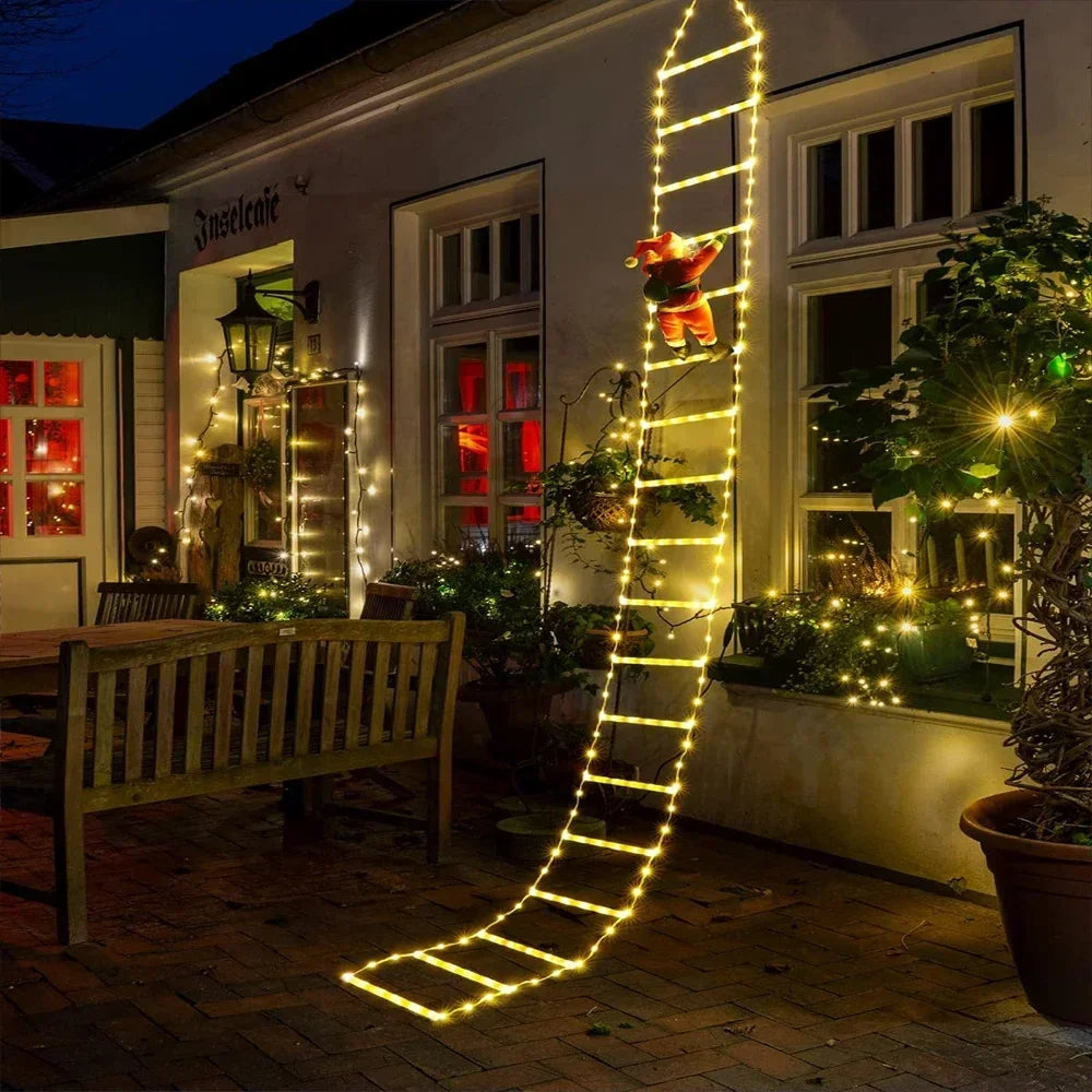 LED Christmas Ladder Lights with Santa Claus Doll String Light USB Indoor Outdoor Home Garden Christmas Decor