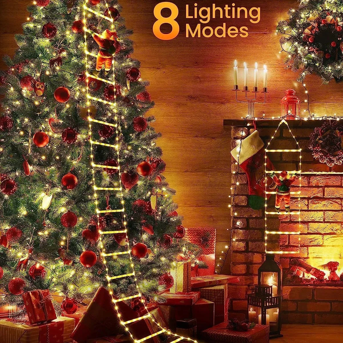 LED Christmas Ladder Lights with Santa Claus Doll String Light USB Indoor Outdoor Home Garden Christmas Decor