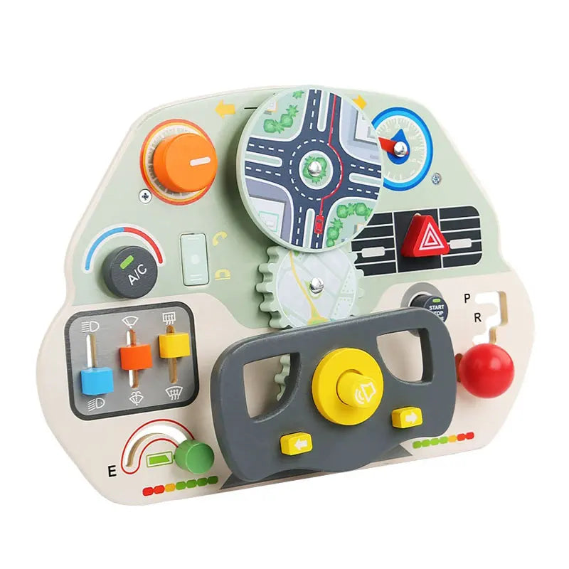 Wooden Steering Wheel Simulation Busy Board Children's Montessori Education
