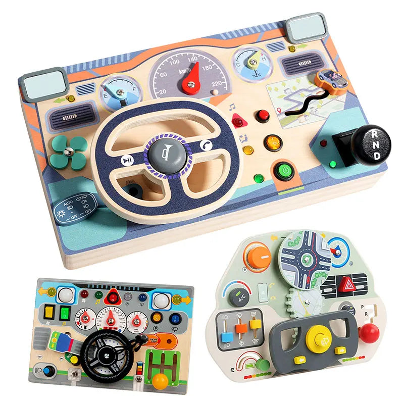 Wooden Steering Wheel Simulation Busy Board Children's Montessori Education