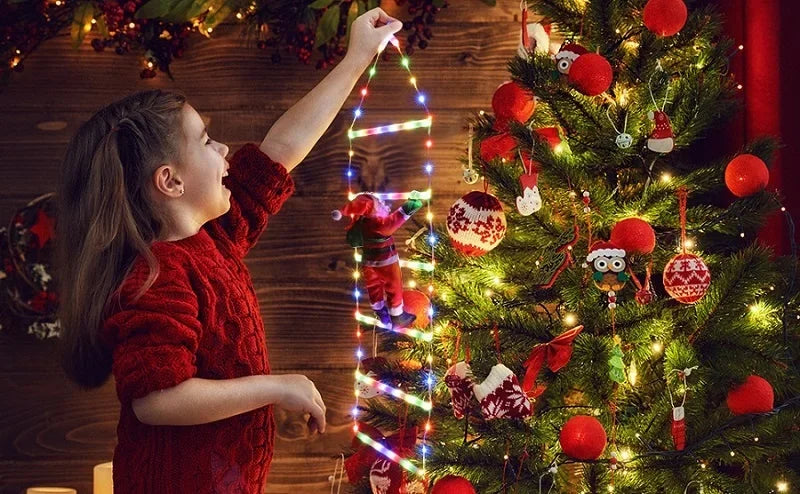 LED Christmas Ladder Lights with Santa Claus Doll String Light USB Indoor Outdoor Home Garden Christmas Decor