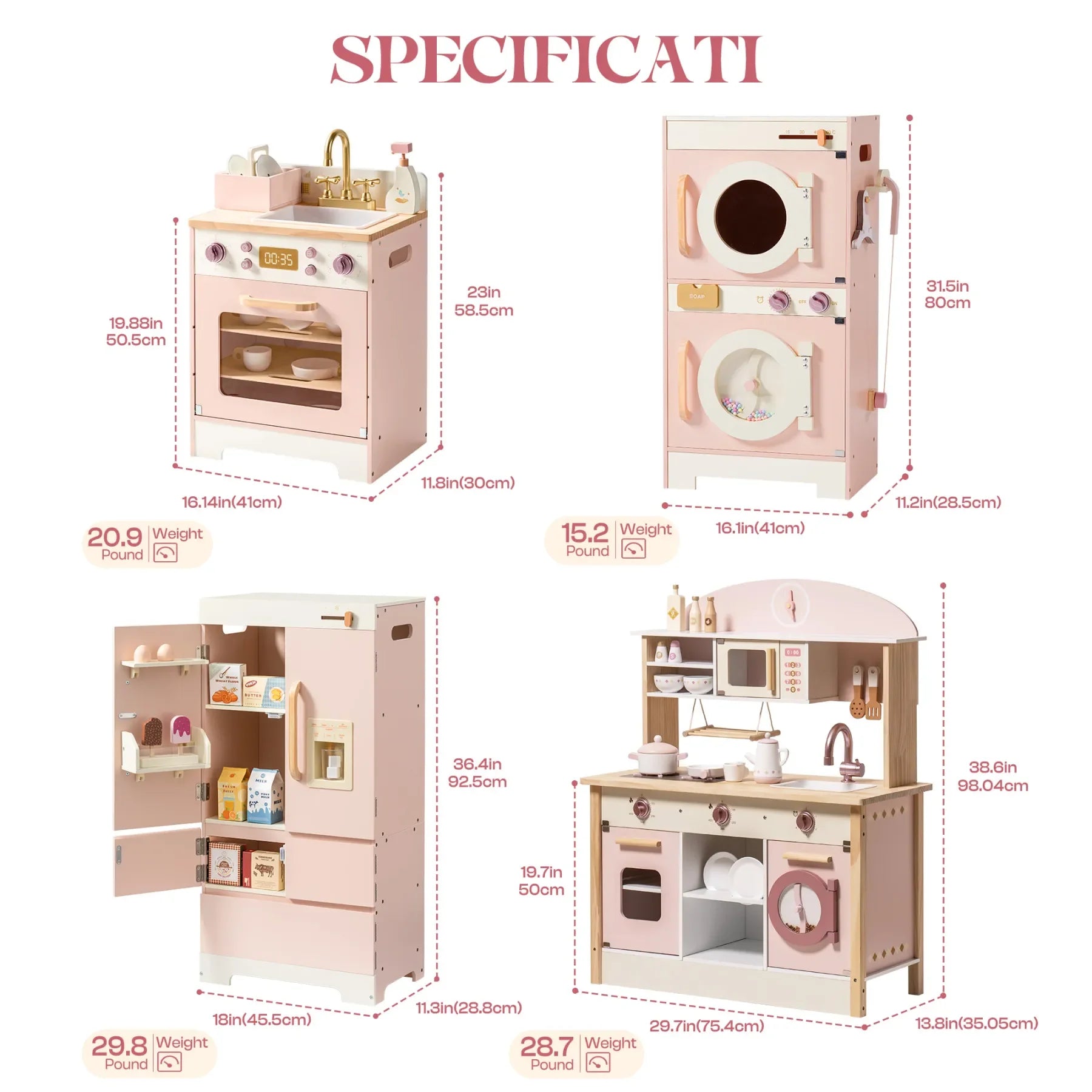 Kids Corner Kitchen Playset Wooden Play Kitchen Set with Realistic Sound Pretend Play Gift for Boys Girls Pink