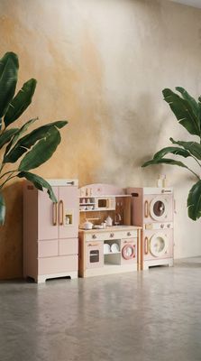 Kids Kitchen Playset Wooden Play Kitchen Set with Realistic Sound Pink