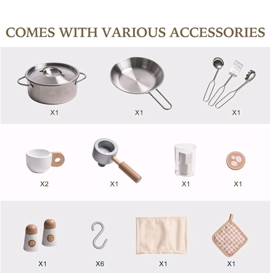 Exquisite Wooden Play Kitchen with Coffee Machine & All Utensils