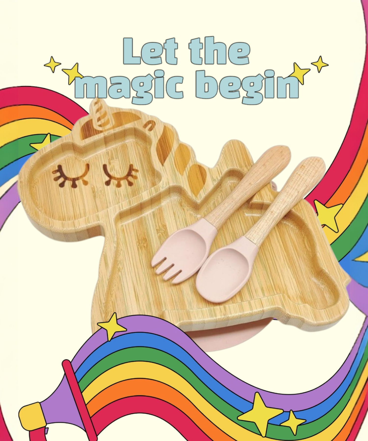 “Make Meals Magical – Unicorn Style!” (includes plate, Fork & Spoon)