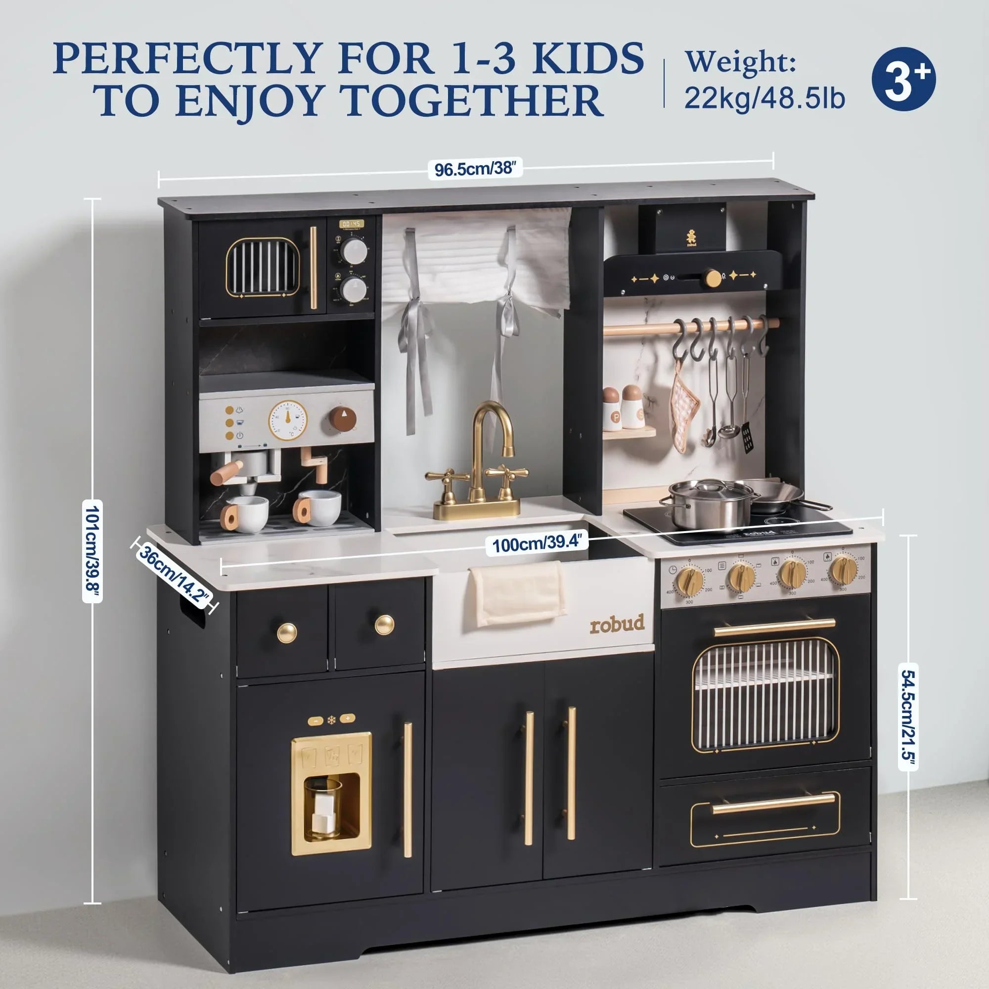 Exquisite Wooden Play Kitchen with Coffee Machine & All Utensils