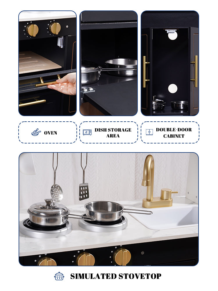 Wooden Play Kitchen Set with Ice Maker and Coffee machine