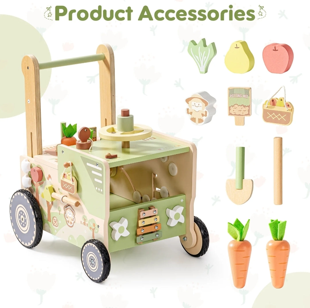Wooden Baby Push Walker Green Tractor