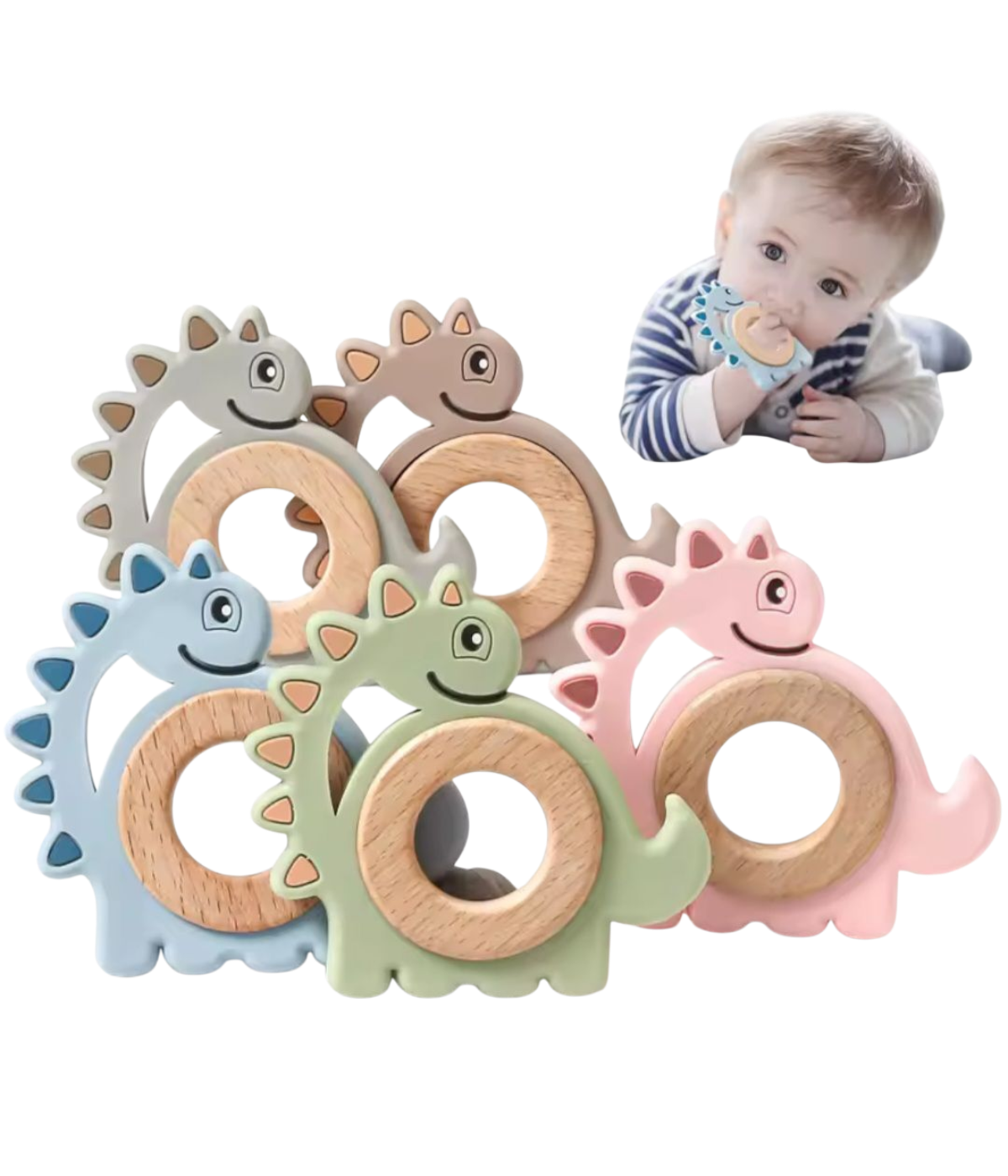 Dinosaur Silicone Wood Ring Teether