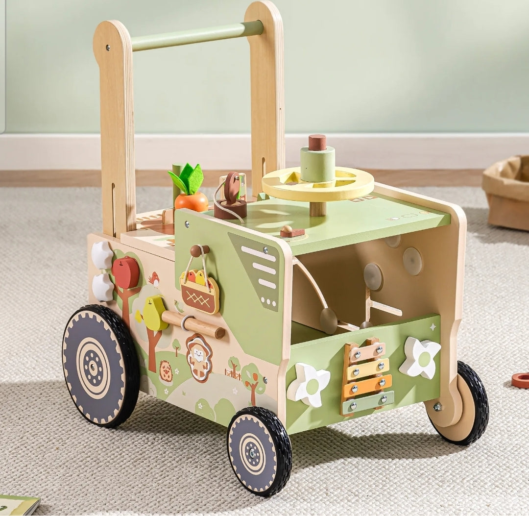 Wooden Baby Push Walker Green Tractor