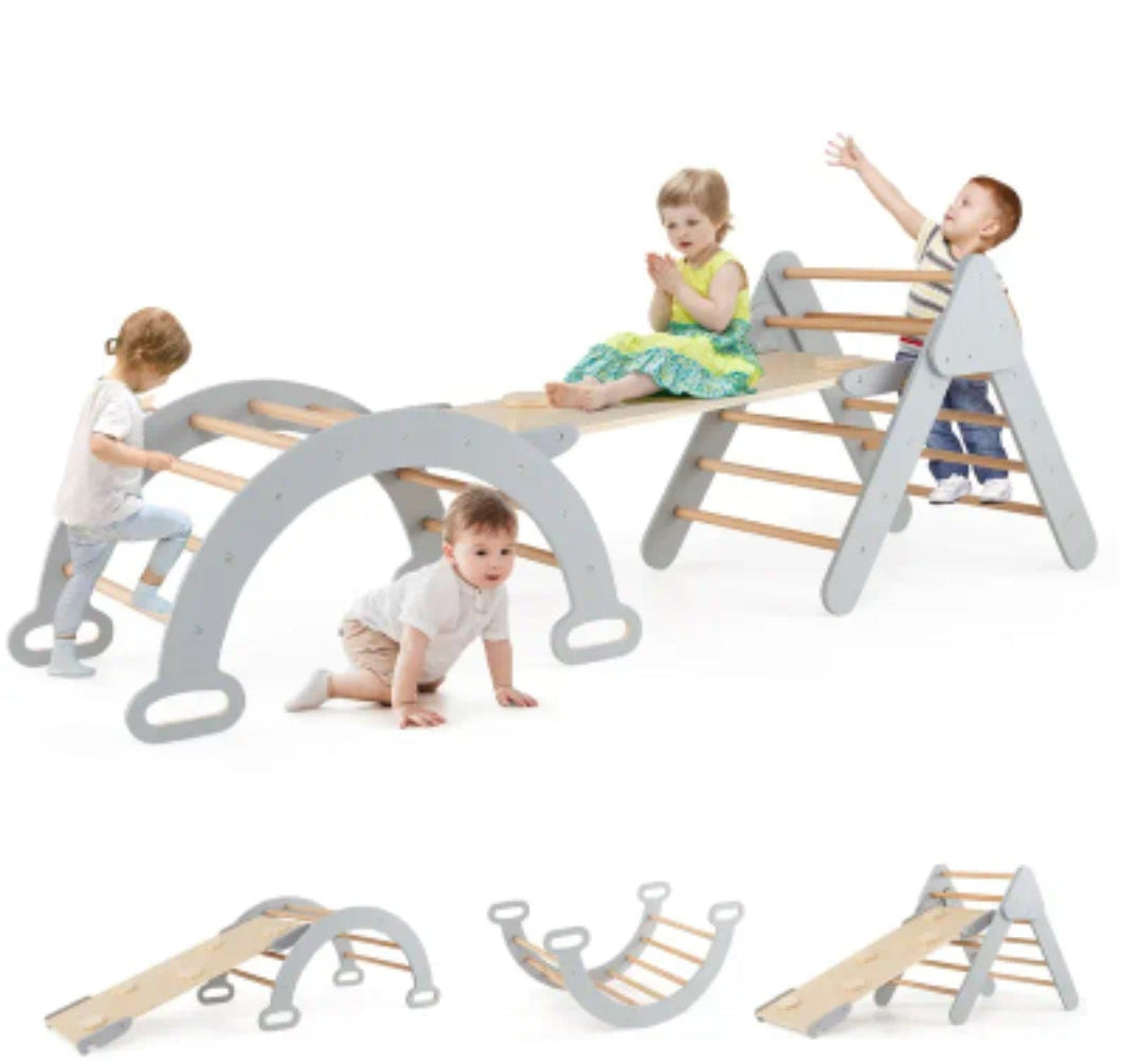 Wooden Climbing Triangle Set - Montessori Pikler Arch & Ramp