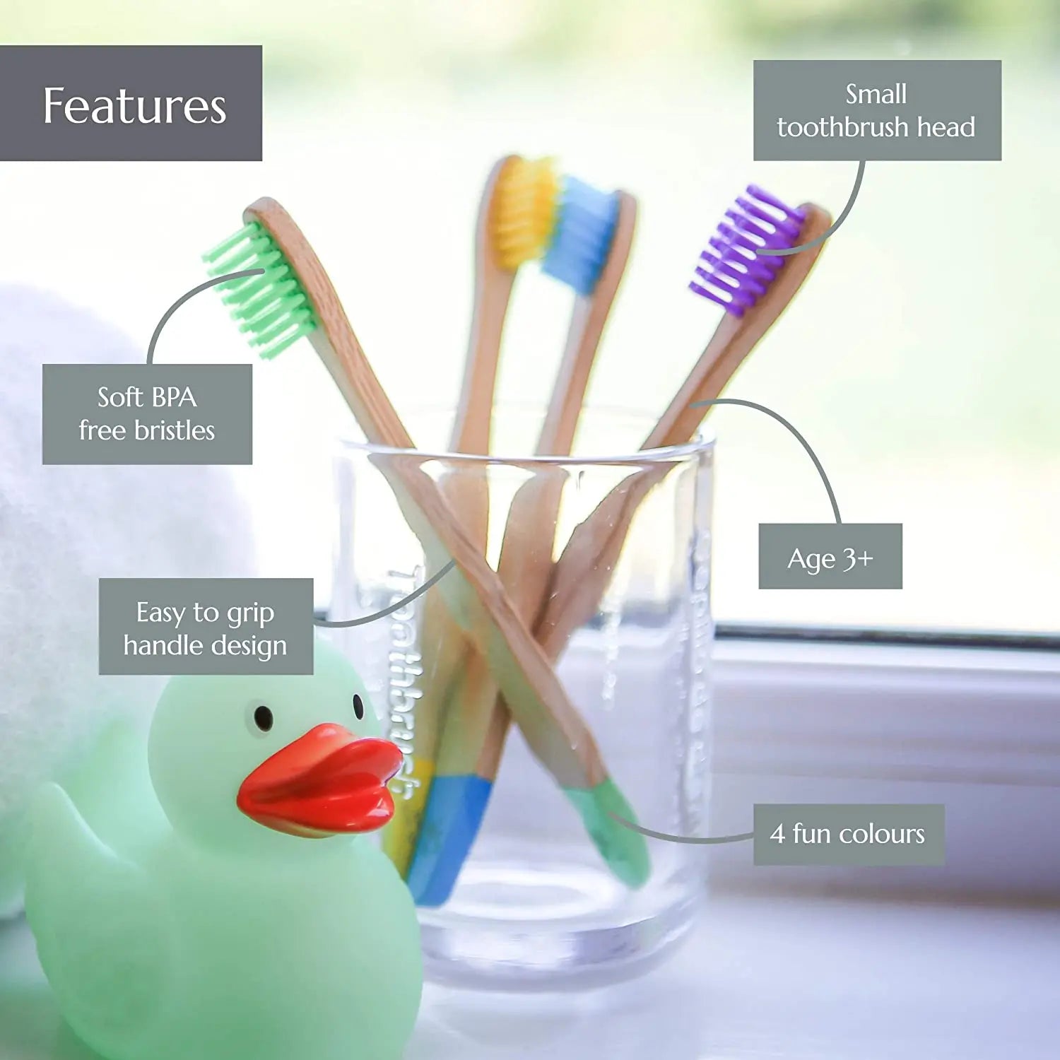 New Organic Children's Bamboo Toothbrush, Soft Fibre Bristles Biodegradable Handle Eco Friendly