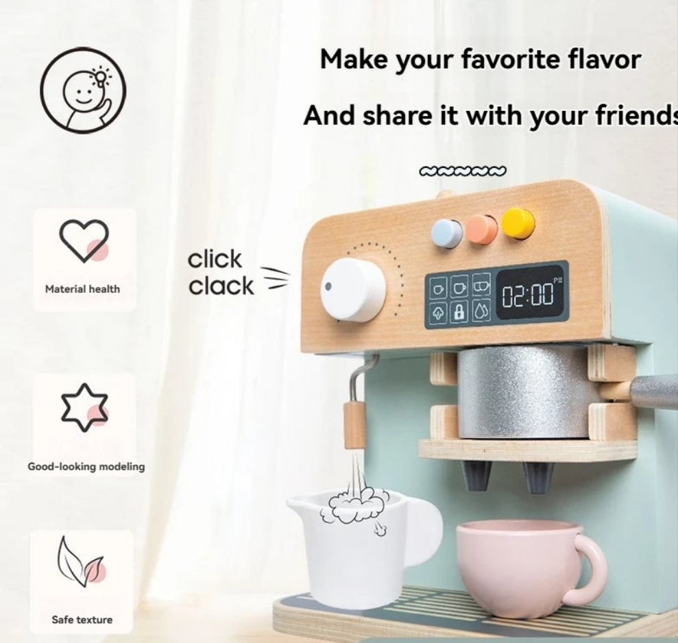Kids Wooden Coffee Maker Set Simulation Play.