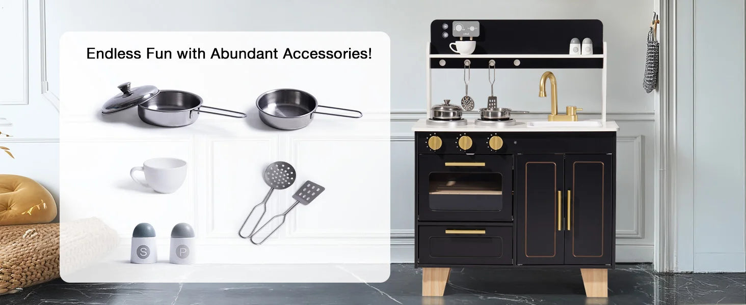 WoodenPlay Kitchen Set with Coffee Machine Realistic Gift for Girls & Boys 3+