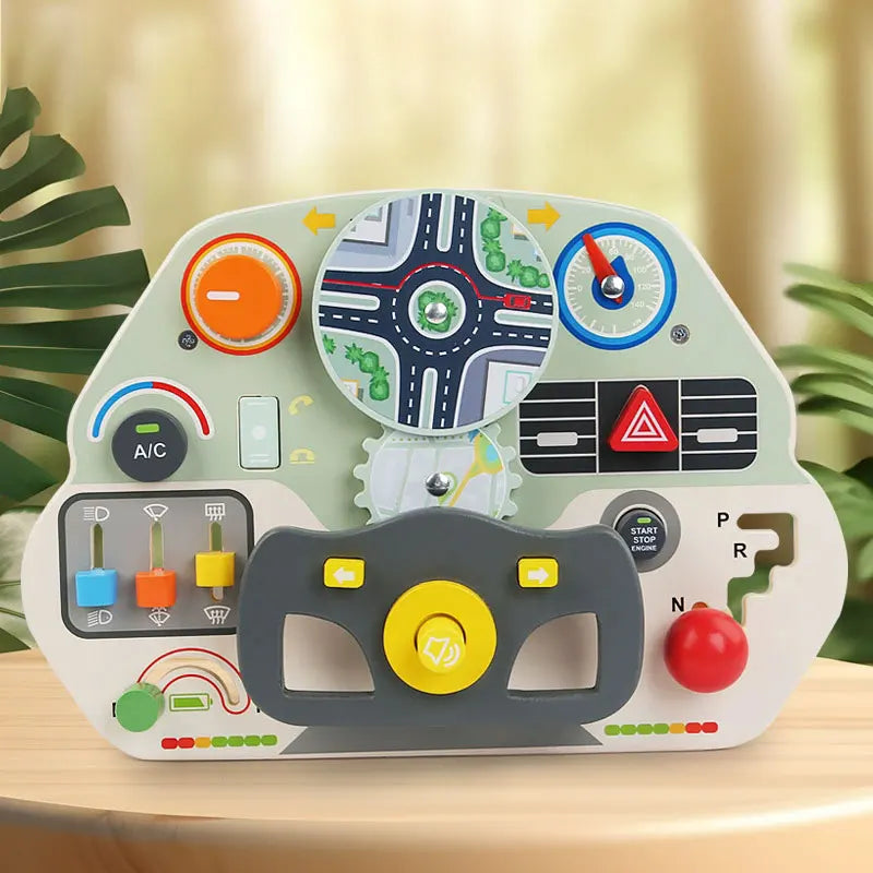 Wooden Steering Wheel Simulation Busy Board Children's Montessori Education
