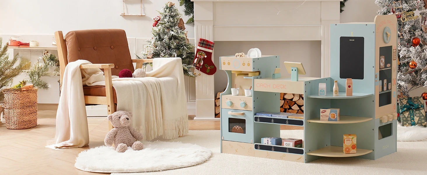 Robotime Robud Kids Grocery Store Pretend Play Supermarket with Checkout Counter Vending Machine Pretend Playset for Boys Girls