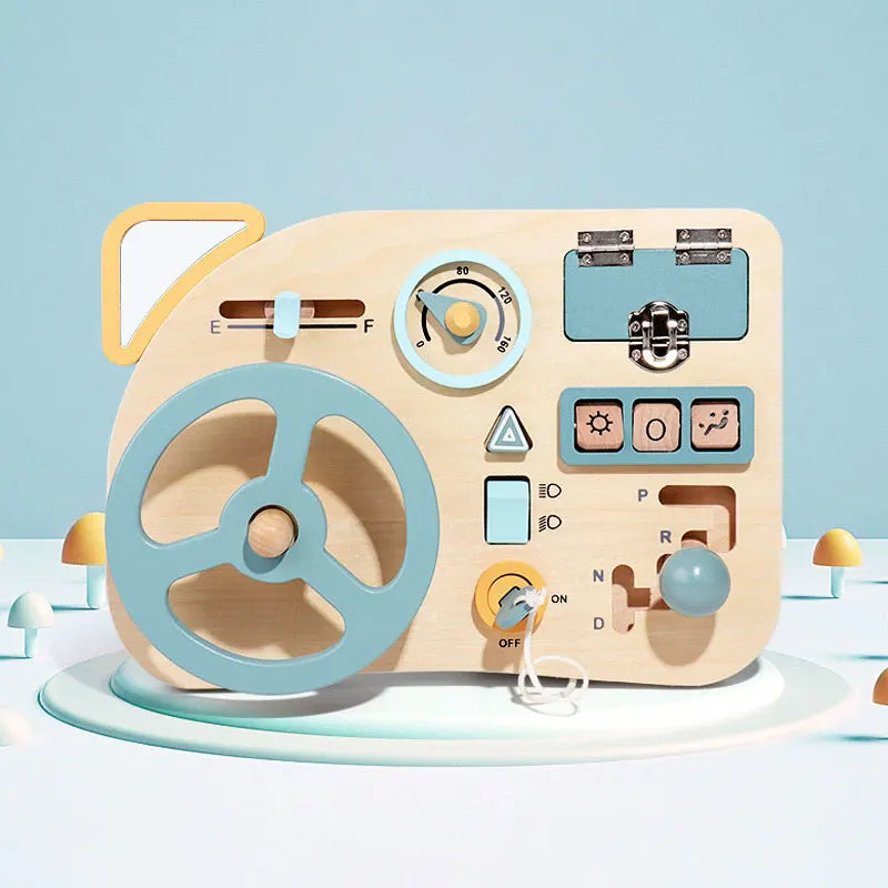 Wooden Steering Wheel Simulation Busy Board Children's Montessori Education