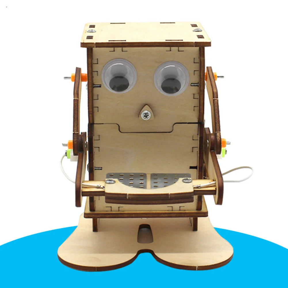 Wooden Robot Eating Coin STEM DIY Educational Teaching Kit Experiment Assembled