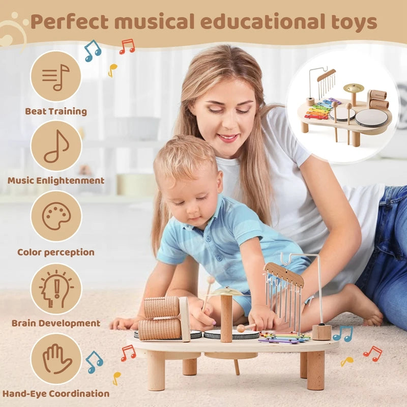Wooden Musical Activity Table – Multi-Instrument Sensory Play