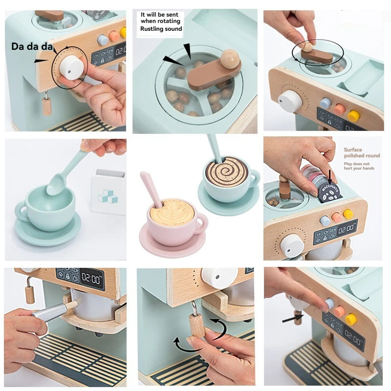 Kids Wooden Coffee Maker Set Simulation Play.