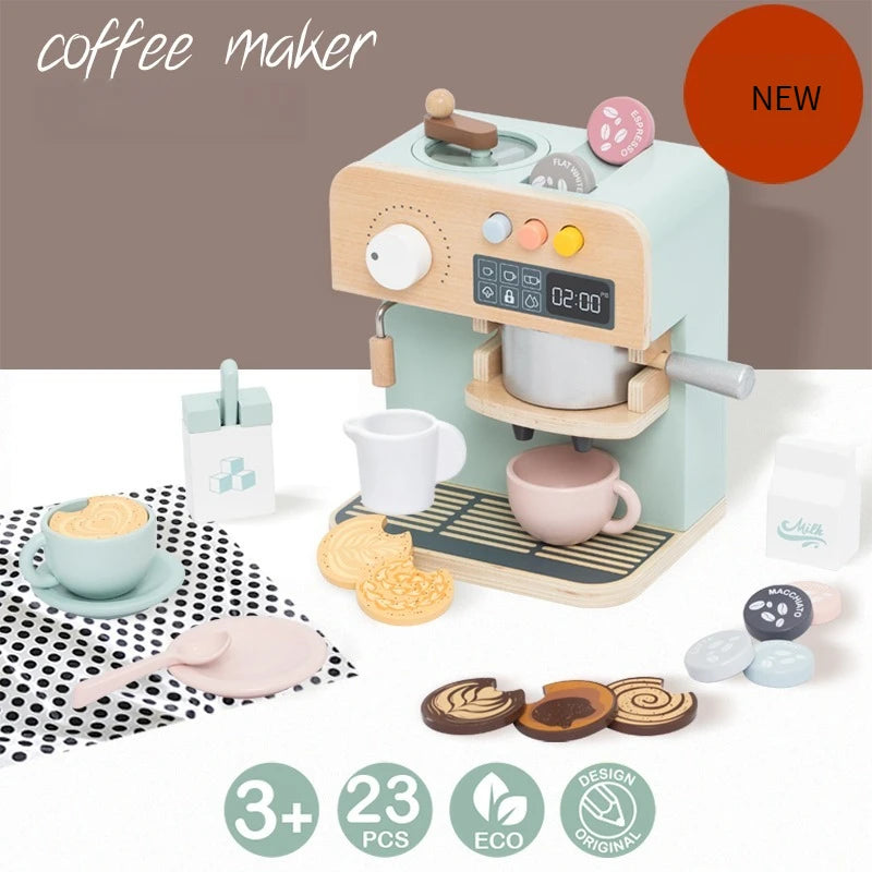 Kids Wooden Coffee Maker Set Simulation Play.