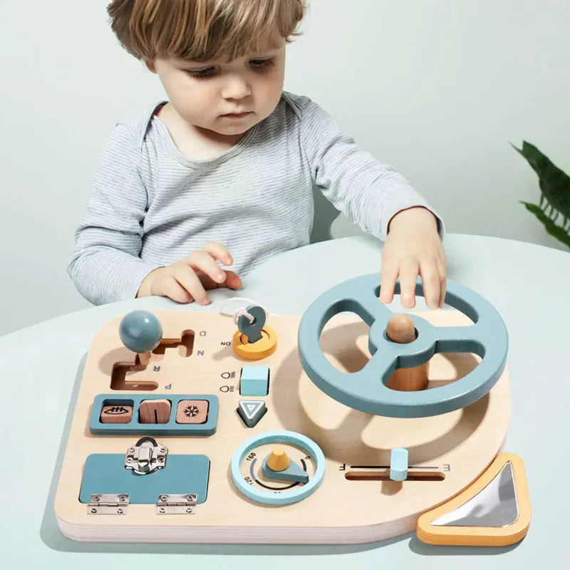 Wooden Steering Wheel Simulation Busy Board Children's Montessori Education