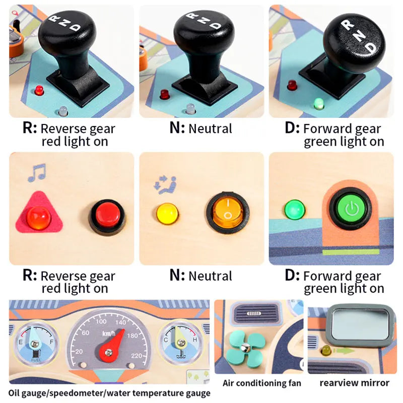 Wooden Steering Wheel Simulation Busy Board Children's Montessori Education