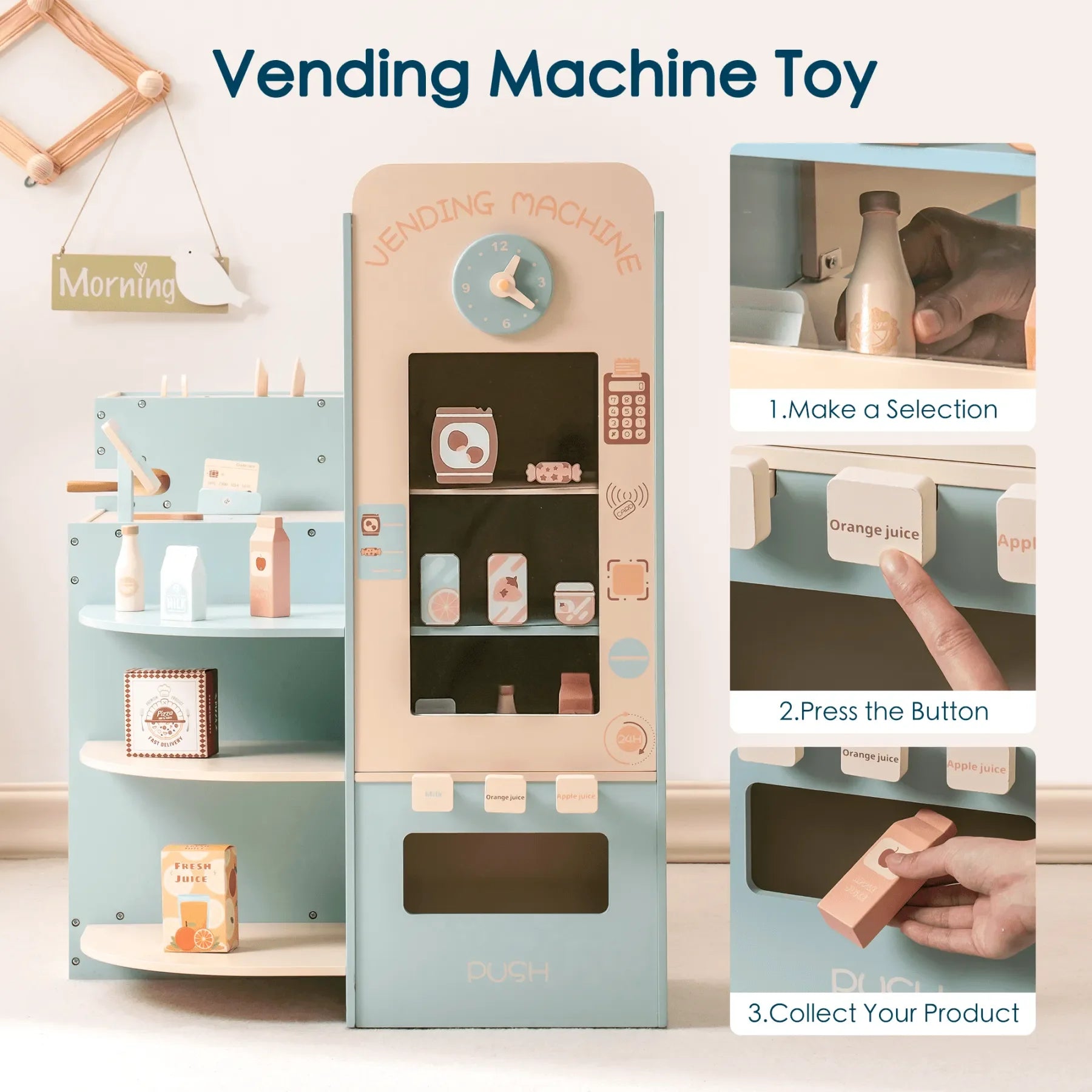 Robotime Robud Kids Grocery Store Pretend Play Supermarket with Checkout Counter Vending Machine Pretend Playset for Boys Girls