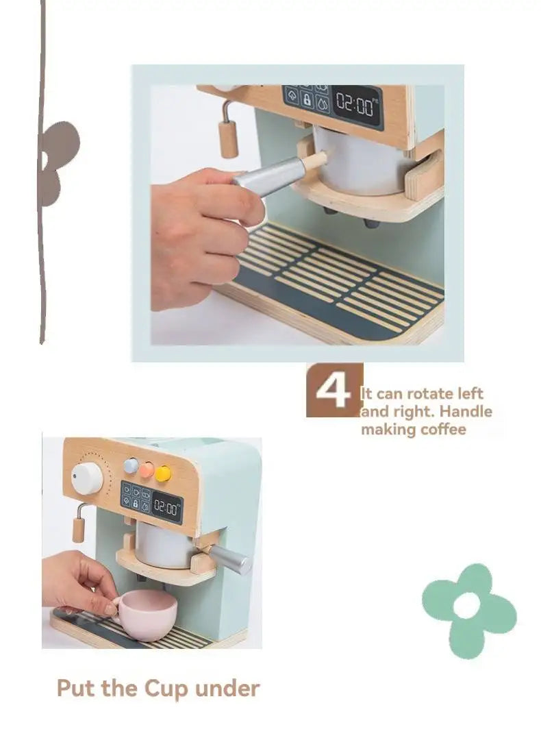 Kids Wooden Coffee Maker Set Simulation Play.