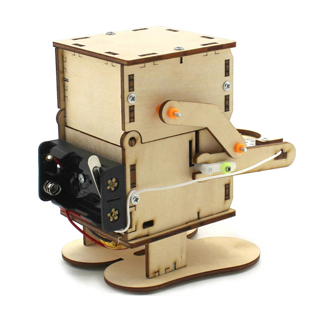 Wooden Robot Eating Coin STEM DIY Educational Teaching Kit Experiment Assembled