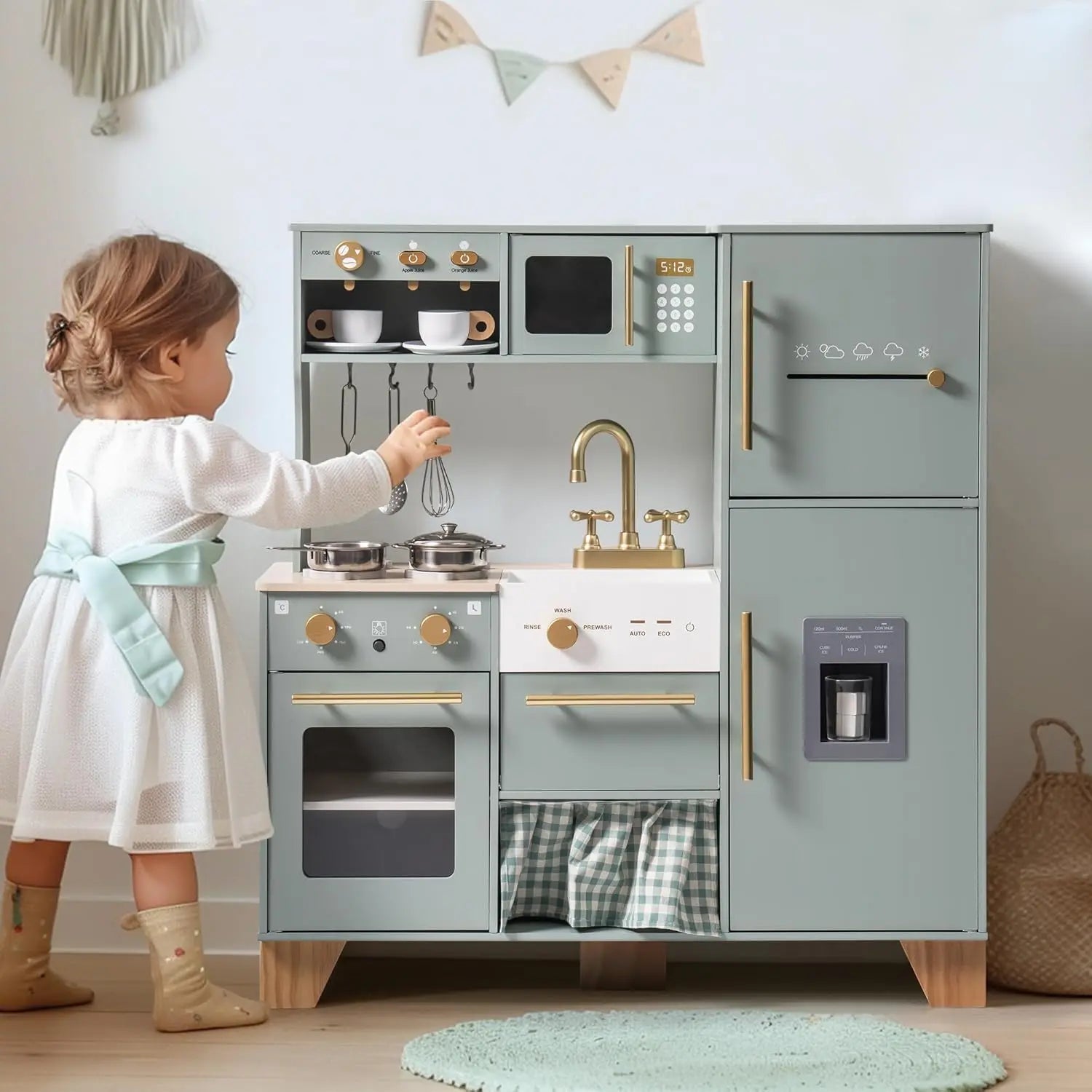 Deluxe Wooden Play Kitchen – Modern Style Toy Kitchen Set