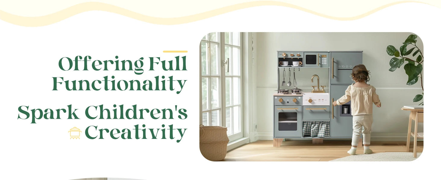 Deluxe Wooden Play Kitchen – Modern Style Toy Kitchen Set