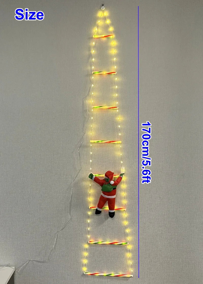 LED Christmas Ladder Lights with Santa Claus Doll String Light USB Indoor Outdoor Home Garden Christmas Decor