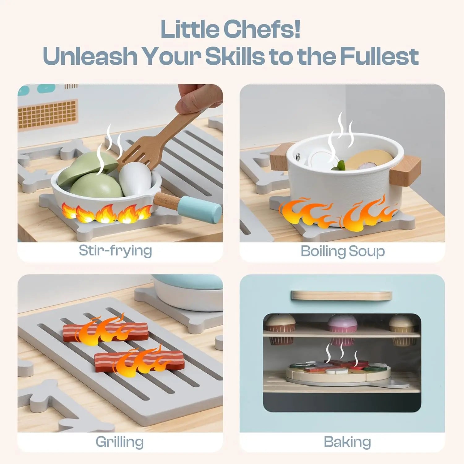 Kitchen Oven Playset, Montessori Pretend Play Kitchen Accessories with Pizza and Cupcakes