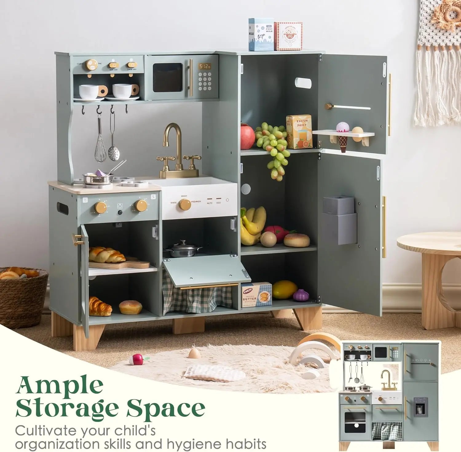 Deluxe Wooden Play Kitchen – Modern Style Toy Kitchen Set