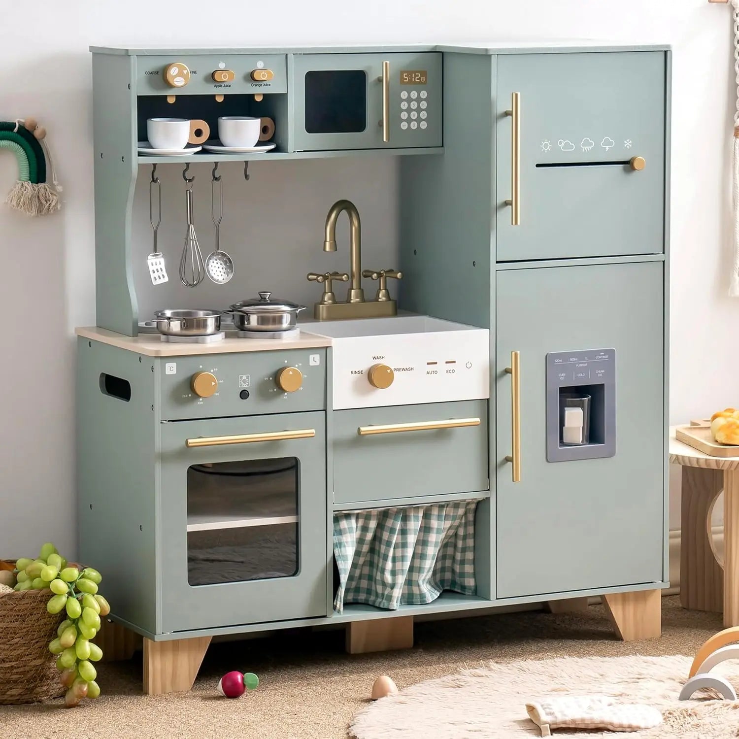 Deluxe Wooden Play Kitchen – Modern Style Toy Kitchen Set