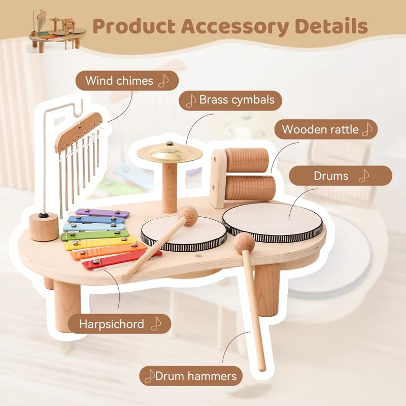 Wooden Musical Activity Table – Multi-Instrument Sensory Play