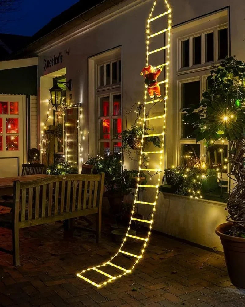 LED Christmas Ladder Lights with Santa Claus Doll String Light USB Indoor Outdoor Home Garden Christmas Decor