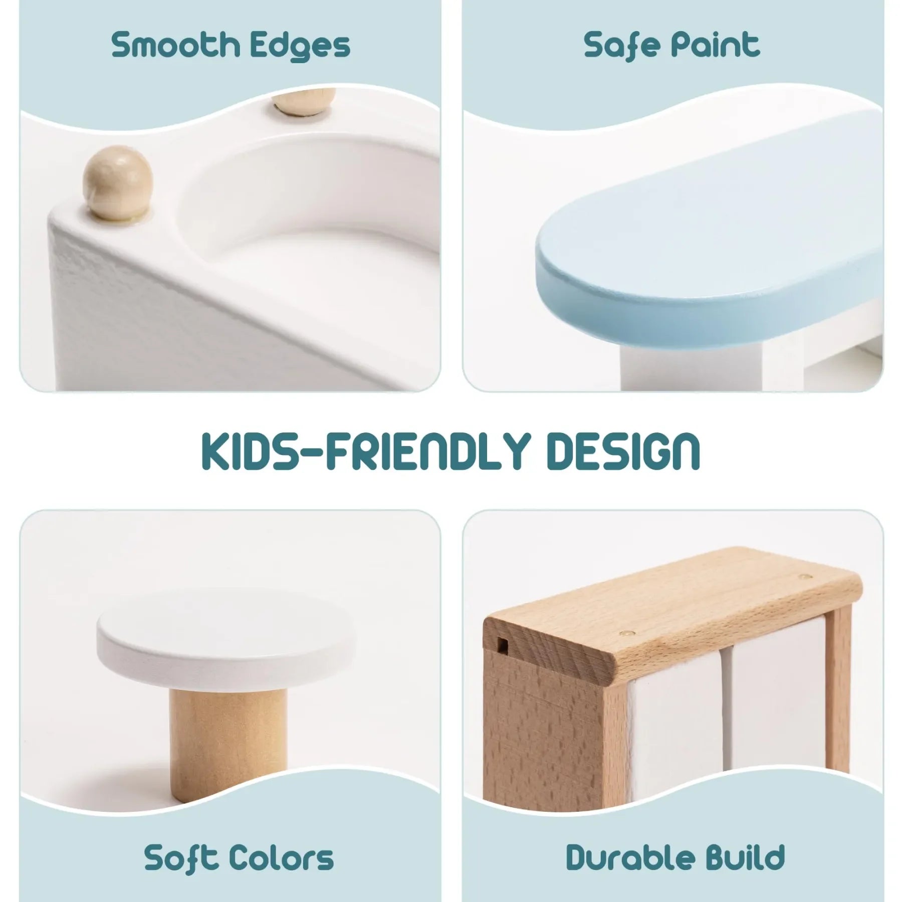 Robud Wooden Dollhouse 6 Rooms 29 Realistic Accessories 4-6" Dolls  Nordic Style Kids Toddlers Gift Ages 3+