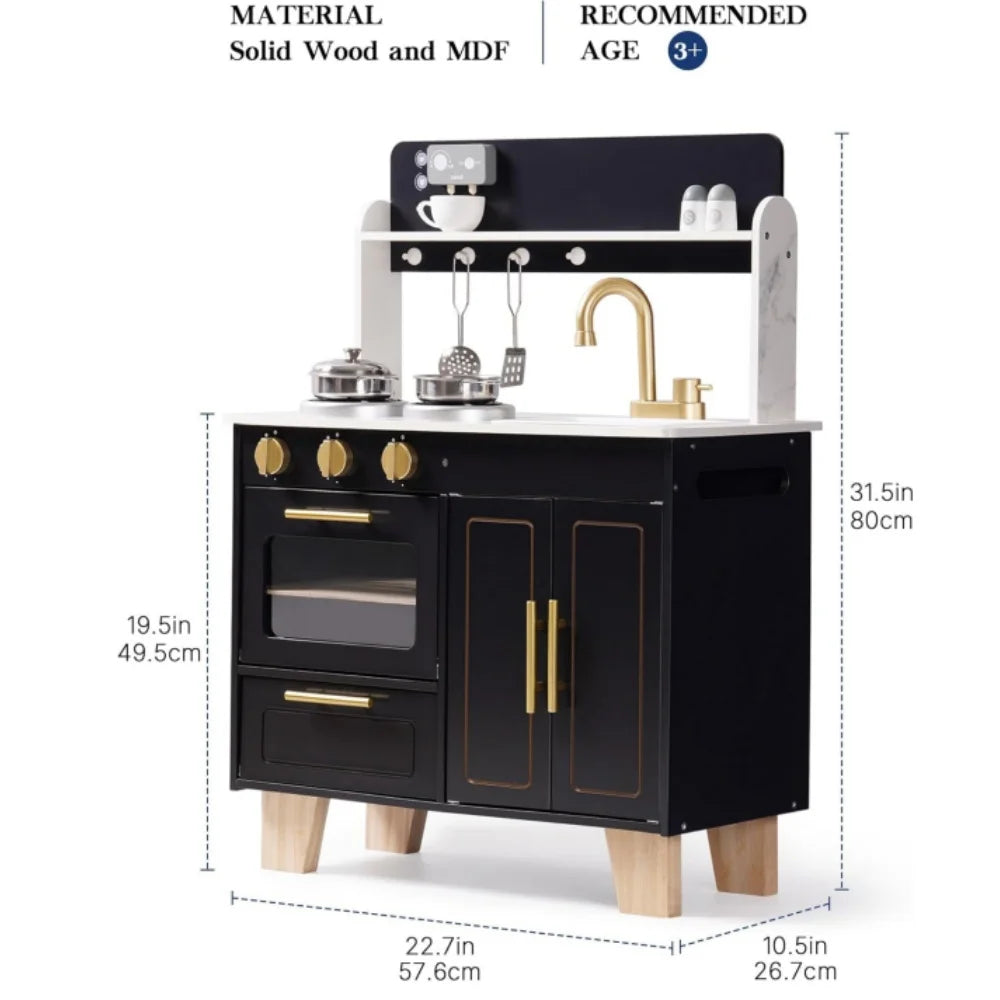 Wooden Play Kitchen Set with Ice Maker and Coffee machine
