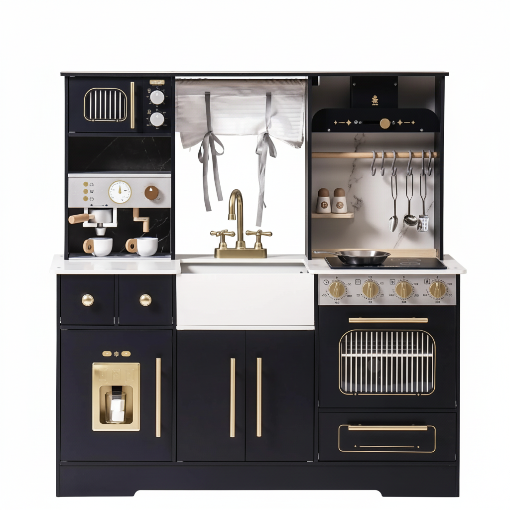 Black and gold play kitchen without logo
