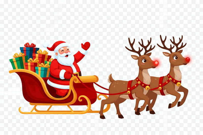 Colorful Santa and his sleigh flying