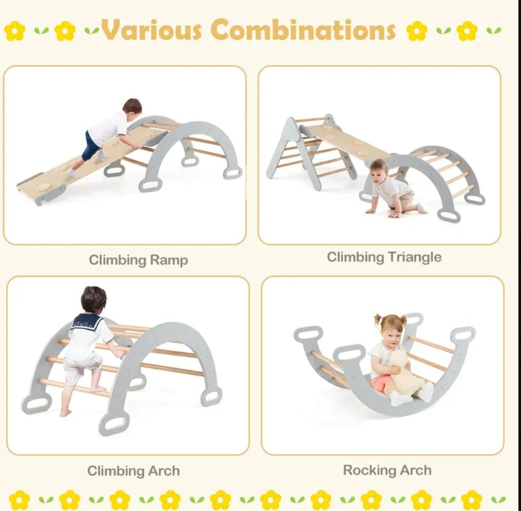 Wooden Climbing Triangle Set - Montessori Pikler Arch & Ramp