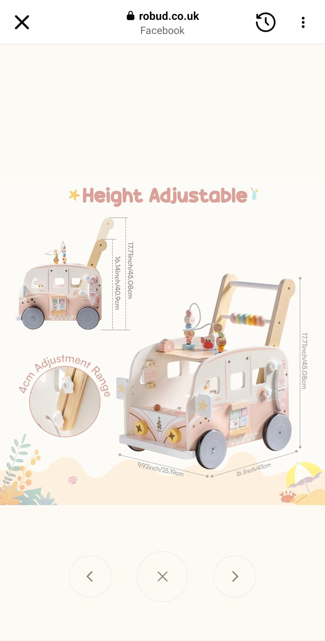 Wooden Baby Push Walker - Camper Van